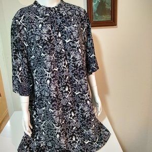 Forest print blousy smock dress
